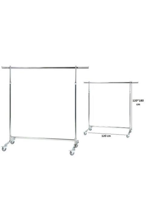 GÖKHAN DEKORASYON Komple Krom Frenli Tekerlekli Stand Askılık (eşek) Stant Lüks Tekli Elbise Askısı