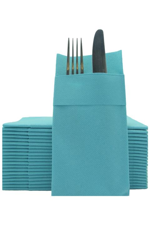 AIRLAID Turkuaz Kumaş Dokulu Cepli Peçete 40x40 1/8 50'li Paket