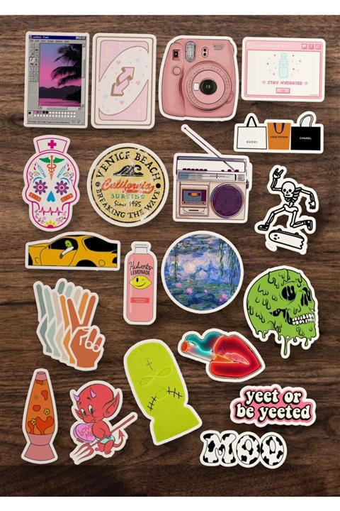 Stickir 20'li Aesthetic Sticker Paketi 2 - Aestetich Laptop Sticker Seti