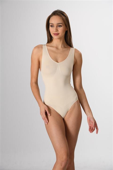 Miss Fit Kadın Ten Dikişsiz U Yaka Kalın Askılı Çıtçıtlı Body Korse Örme Slip Model