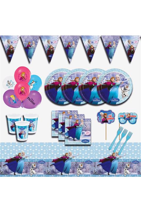 partykids Frozen Karlar Ülkesi Elsa 24 Kişilik Mavi Doğum Günü Parti Malzemeleri Seti