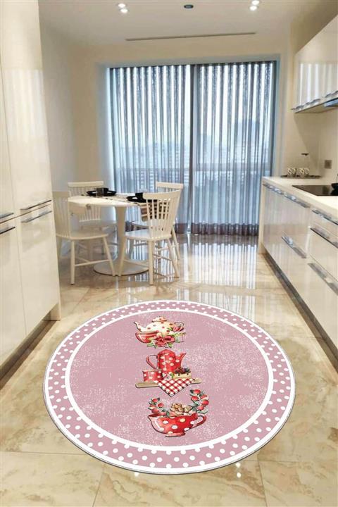 RugViva Kaymaz Tabanlı Makinede Yıkanabilir Modern Yuvarlak Mutfak Halısı Ar423