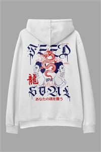 AyveGa Feed Soul Beyaz Oversize Kapüşonlu Sweatshirt