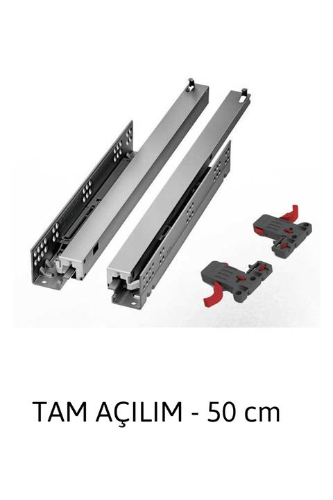 SAMET Smart Slide Frenli Tam Açılım (full) Çekmece Rayı / Mandallar Dahil (sağ Ve Sol) / 50 Cm