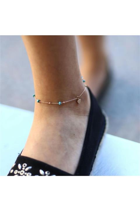 ByGoldenHouse Firuze Taşlı Kalp Halhal