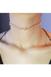 Handmade By HLY El Yapımı Şeffaf Pudra Kristalli Bahar Dalı Choker Kolye