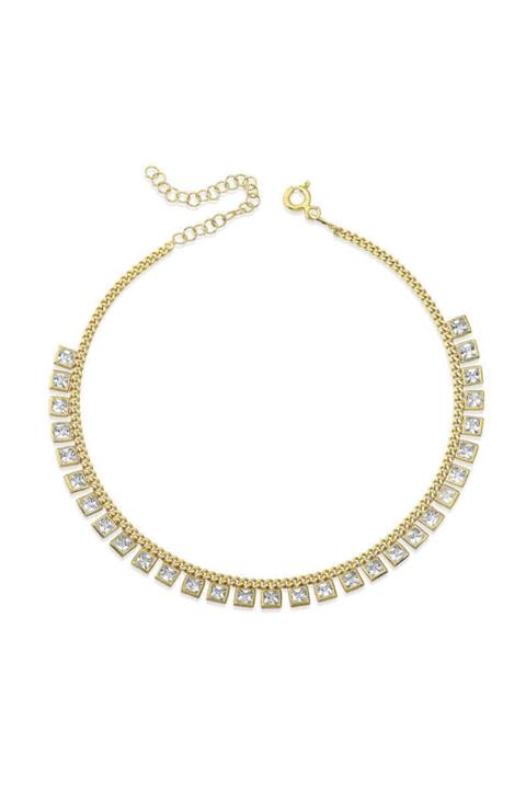 Gumush Zincirli Kare Zirkon Taşlı Gold Halhal