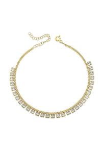 Gumush Zincirli Kare Zirkon Taşlı Gold Halhal