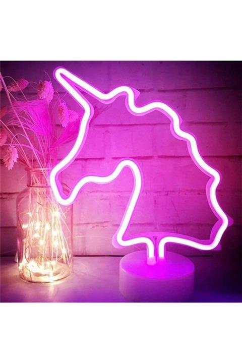 5DM Unicorn Renkli Dekoratif Neon Led Pilli Masa Ve Gece Lambası