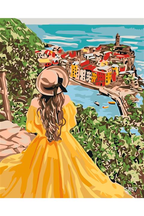 PlusHobby Sarı Elbiseli Kız Sayılarla Boyama Seti 60x75cm Tuval