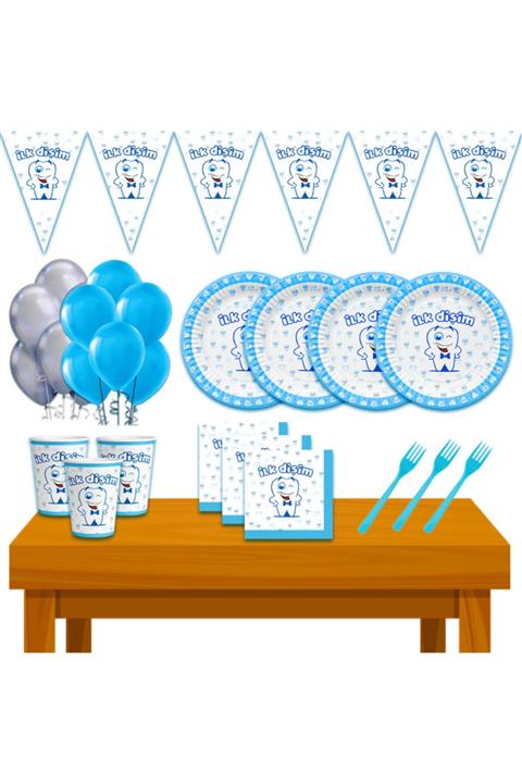 partykids Ilk Dişim Diş Buğdayı 40 Kişilik Eko Mavi Doğum Günü Parti Malzemeleri Seti