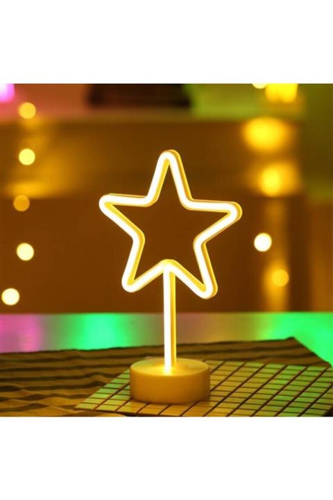 ASVASHOP Neon Işıklı Yıldız Masa Gece Lambası Usb+pil Dekoratif Hediyelik