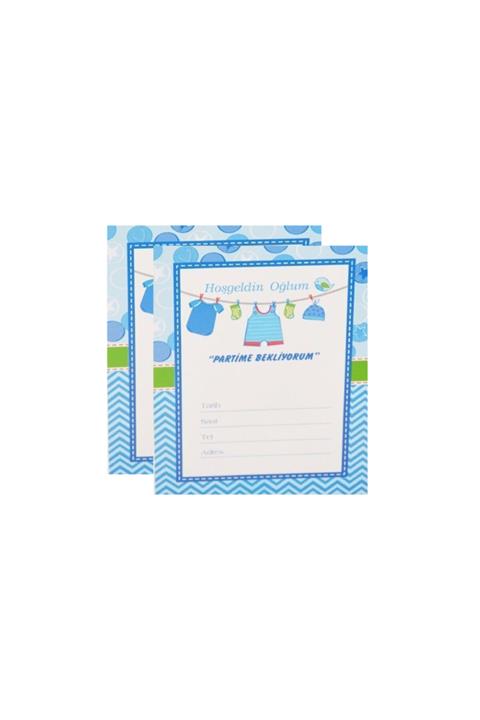 Eminonutoptanci Parti Davetiyesi Hoşgeldin Kızım/hoşgeldin Oğlum Temalı - 10 Adet Mavi
