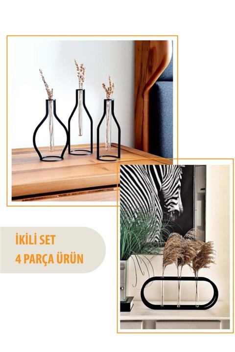 Proud Wave 2'li Set Dekoratif Metal Vintage Vazo Konsol Aksesuarı Hediyelik Eşya Salon Dekorasyon