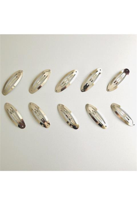Zedhobi 10 Adet 6 Cm Gümüş Rengi Kaliteli Klipsli Oval Metal Çıtçıt Toka