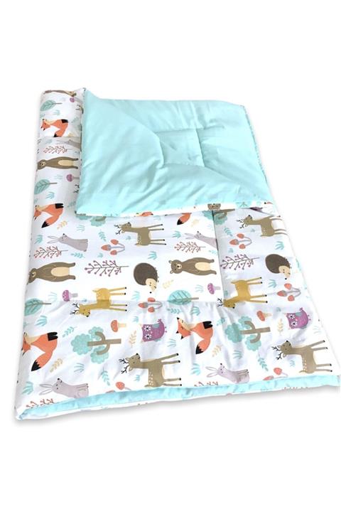 Bebek Özel Bebek Çocuk Yorganı Standart 100x120 cm Doğa Hayvanlar Mint Yeşili