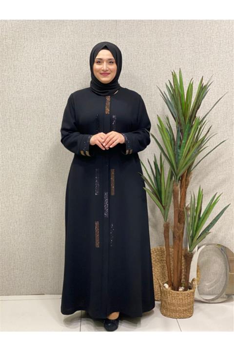 Butik büyük beden Önü Şeritli Ferace