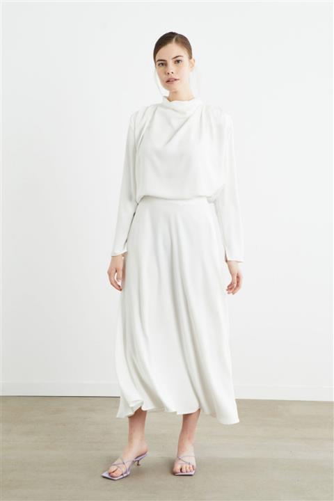 TERZİ DÜKKANI Zarif Krep Etekli Takım Beyaz