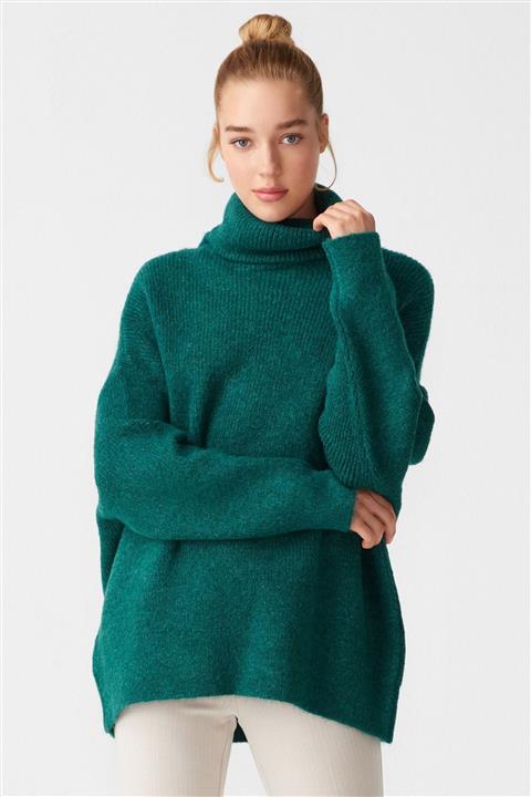 Dilvin Kadın Zümrüt Balıkçı Yaka Oversize Kazak 101A02268