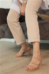 ETİLER SHOES Kadın Ordi Üç Bant Topuklu  Sandalet