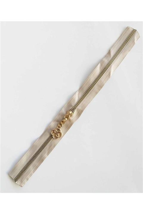 angel çanta aksesuar Başlıklı Fermuar 40 Cm Light Gold Metal Bej