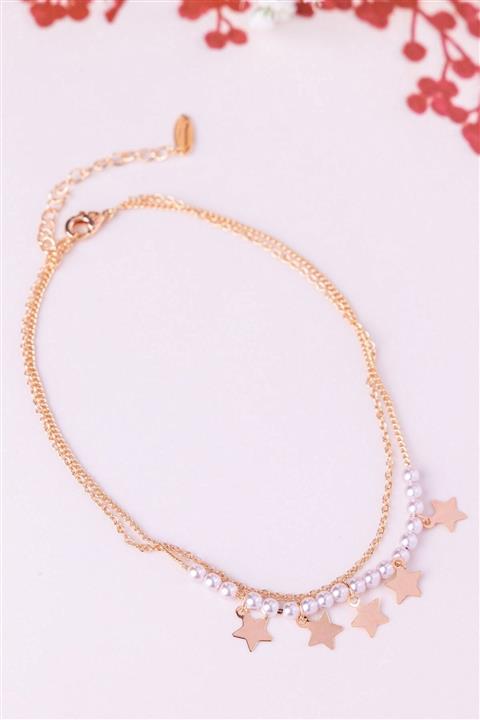 Sacha Accessories Çift Sıra Zincirli Inci Yıldız Figürlü Halhal