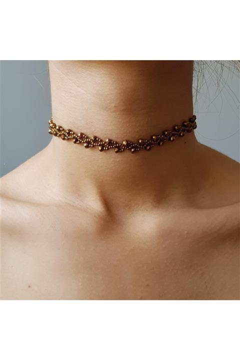 Handmade By HLY Kadın Bakır El Yapımı Kristal Taşlı Choker Kolye