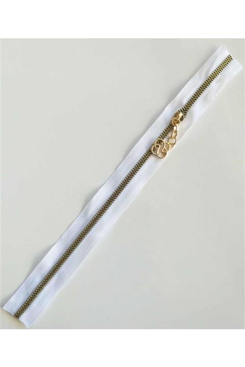 angel çanta aksesuar Başlıklı Fermuar 30 Cm Light Gold Metal Beyaz