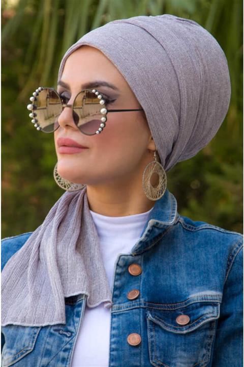 Aişe tesettür Gri Piliseli Atkılı Bone