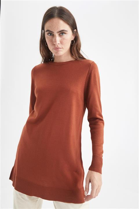 DeFacto Kadın Turuncu Basic Ekstra Yumuşak Triko Tunik H3431AZ21AU