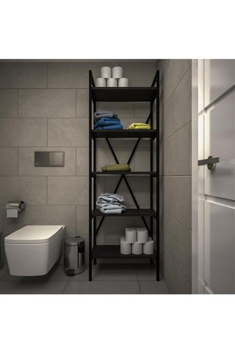 EraHome 5 Raflı Metal Banyo Rafı 60x180x35 Siyah