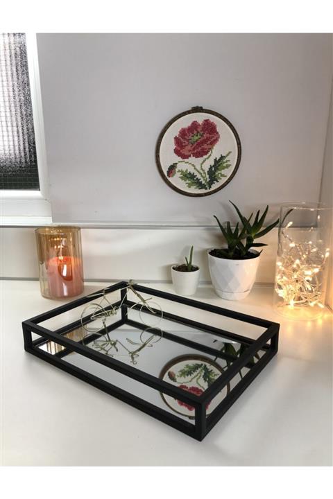 Markimo Home Siyah Aynalı Tepsi - Dekoratif Tepsi - Siyah Dikdörtgen Profil Orta Boy (MH000021)