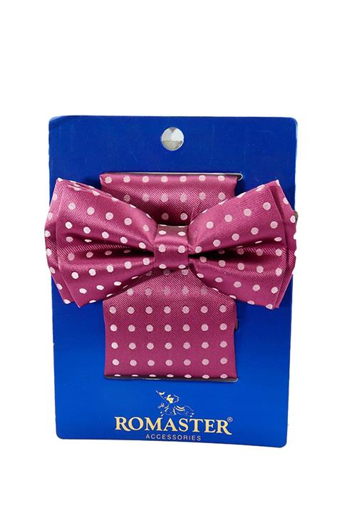 ROMASTER Pembe Renk Nokta Desenli Mendilli Papyon