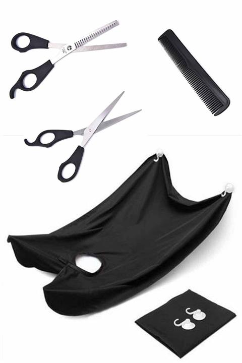 babyblog Berber Kuaför Profesyonel Traş Seti Ara Makası + Tarak + Kuaför Makası + Beber Örtüsü 4 Parça Set