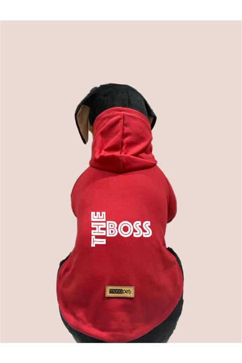 Monopetz Kapişonlu Sweatshirt Köpek Ve Kedi Kıyafeti - Kırmızı The Boss