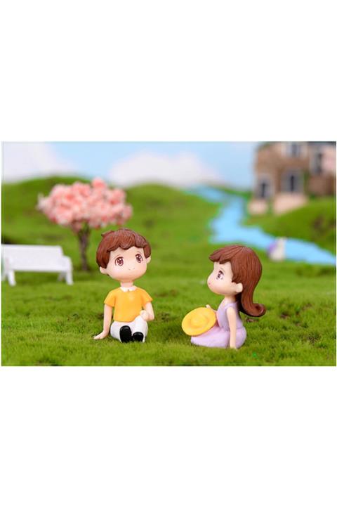 Minikbahcem Teraryum Minyatür Sevimli Yerde Oturan Çift