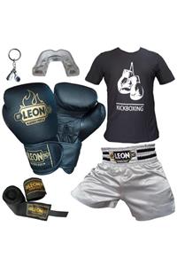 By Leon 1982 Blade Boks Eldiveni, Ground Kick Boks Şortu, Tişört, Bandaj, Dişlik Seti Gümüş L-7071