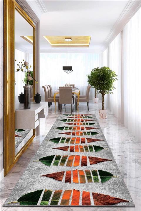 NeluxHome Kaymaz Tabanlı Makinede Yıkanabilir Kesme Rulo Yolluk Yapraklar Ar459