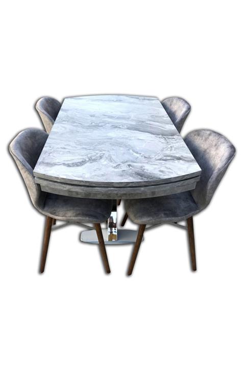 BENGİ TİCARET Bengi Masa X Metal Transmisyon Lili Sandalye Mermer Desenli