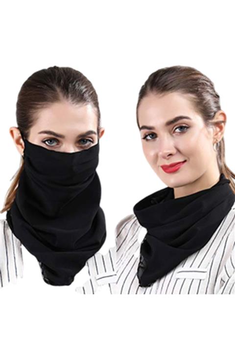 Devis'So Siyah Fular Maske %100 Pamuk Yıkanabilir Şık Dizayn Maske