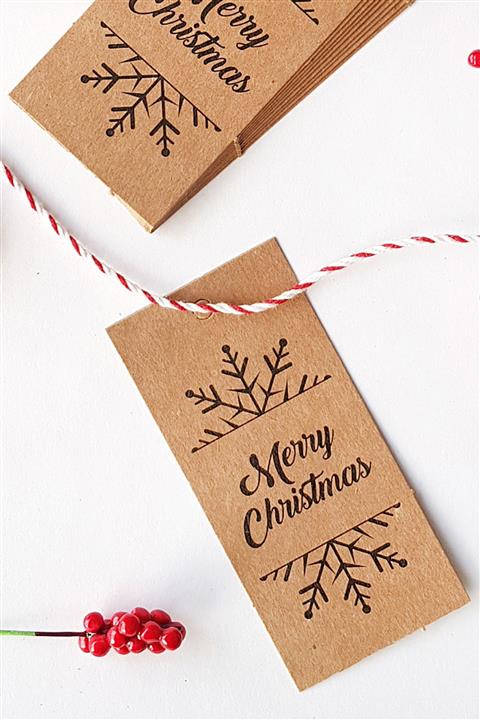 Funbou Kraft etiket, merry christmas / 100 adet