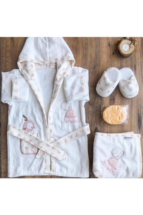 Bebitof Baby Bebitof Kız Bebek Havlu Bornoz Seti 10030013 - Bebek Doğum Hediyesi
