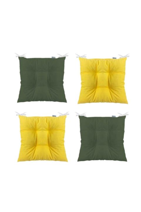 Nerotex 4'lü Kombin Pofidik Kare Sandalye Minderi 40 X 40 Cm Sarı Haki
