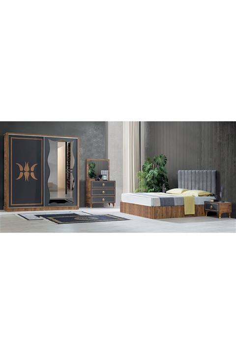 Çiftci Ticaret Ceviz-siyah %100 Mdf 5 Parça Sürgülü Yatak Odası Takımı