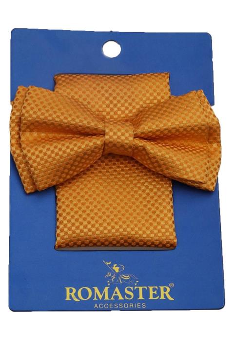 ROMASTER Sarı Renk Desenli Mendilli Papyon