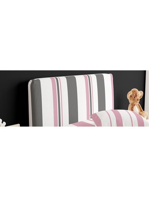 CİCİ TASARIM ÜRÜNLERİ Baza Başlık Kılıfı Genç Odası Gri Pembe Şeritler