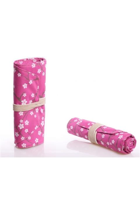 KAUKKO Roll Art Fuşya Çiçek Desenli Rulo Kalem Çantası
