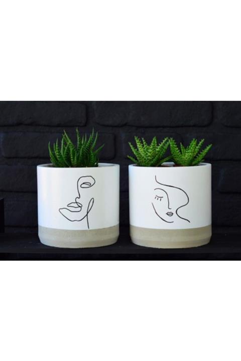 bahcebeton 2'li Büyük Boy Lineart Beton Saksı Seti