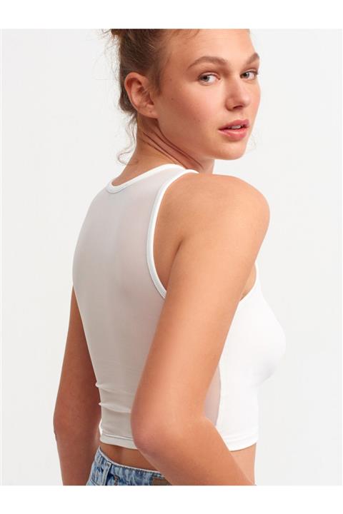 Dilvin 3770 Tül Detaylı Crop Top