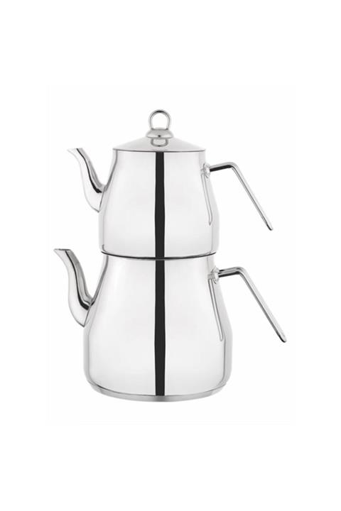 Kapris Lines Mega Piramit Çelik Çaydanlık 2,5+4,5 lt Sülale Boy Xxl Sade